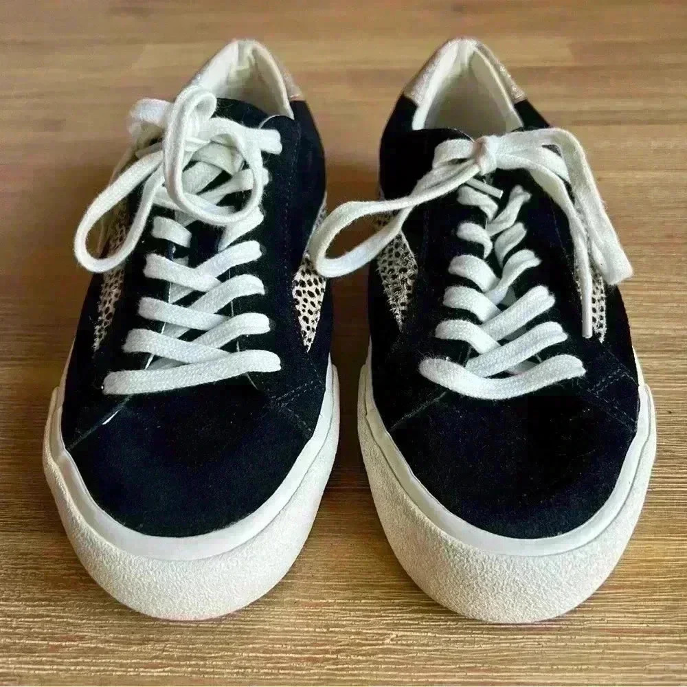 Madewell Sidewalk Low-Top Sneakers Suede Size 7.5 M Black Leopard & Sparkle - Picture 7 of 10
